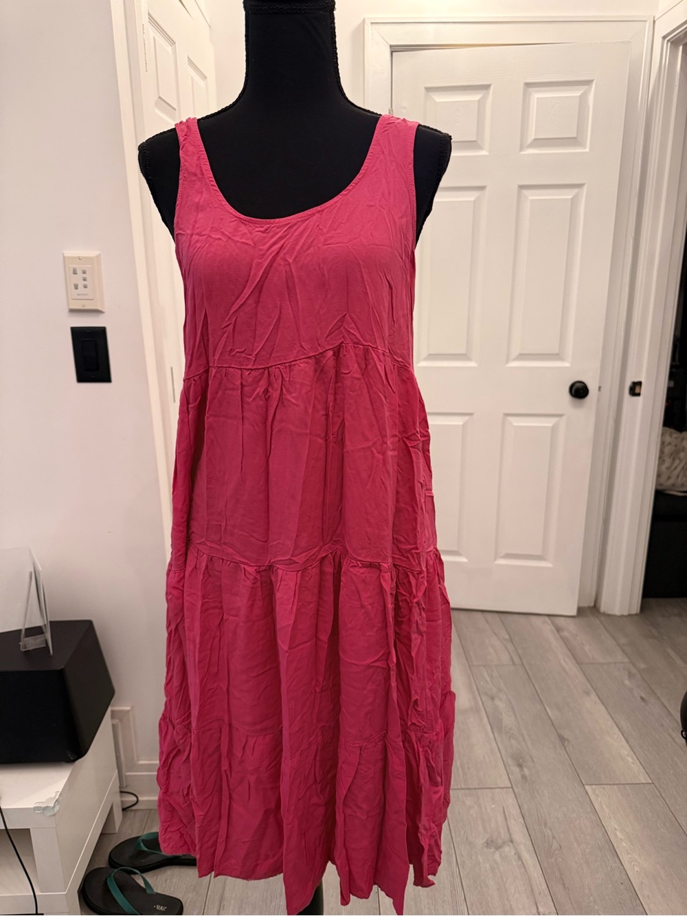 Felina Sleeveless Tiered Maxi Dress in Bright Pink